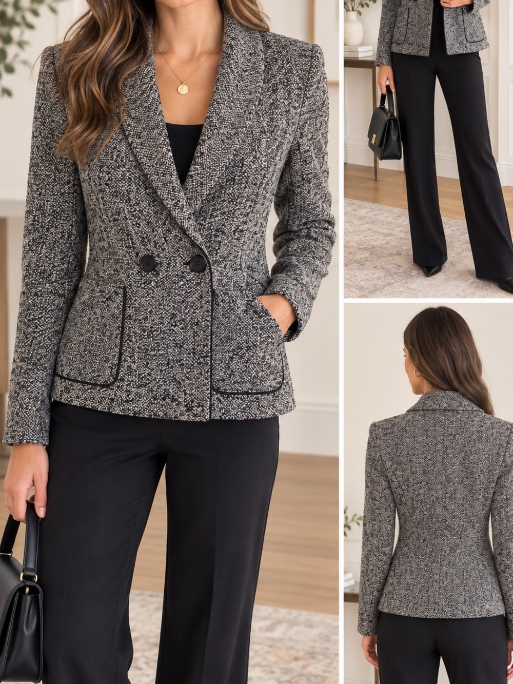 Talbots Wool Blend Tweed Blazer Jacket Size 2 Black White Classic Career